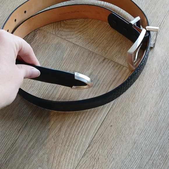 Black Genuine Italian Calfskin Leather Belt | Size 38 | Classic Men's Accessory - Picture 2 of 8